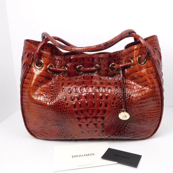 Brahmin Amy Croc Embossed Pecan Hobo/Shoulder Handbag (83125) - Picture 5 of 7